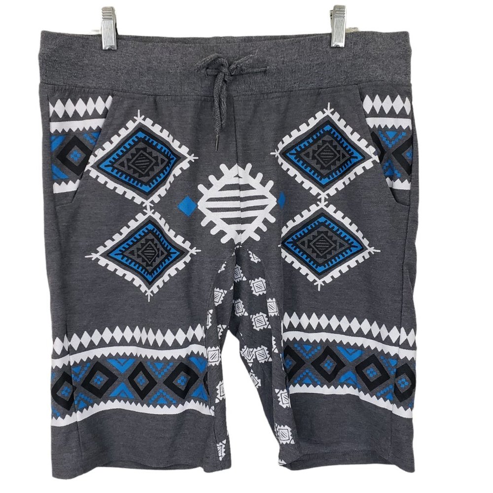 Retro Distrikt Men's Sz XL Grey Aztec Print Drawcord Casual Board Shorts